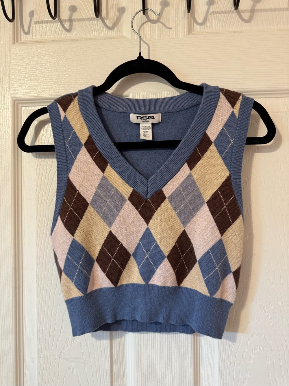 RSQ Blue and Brown Argyle V-Neck Sweater Vest